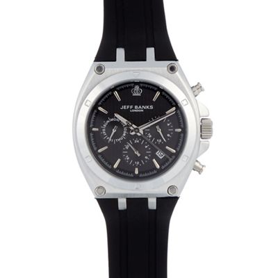 Designer men's black silicone chronograph watch